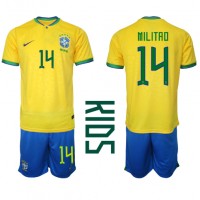 Camisa de time de futebol Brasil Eder Militao #14 Replicas 1º Equipamento Infantil Mundo 2022 Manga Curta (+ Calças curtas)